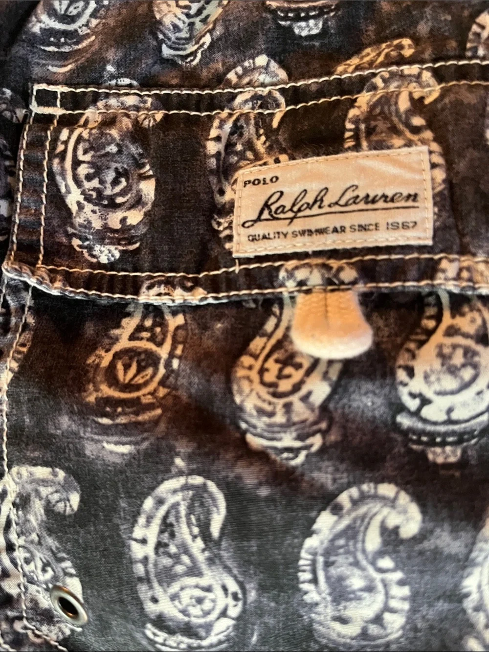 Polo by Ralph Lauren Black & White Paisley Swim Trunks
